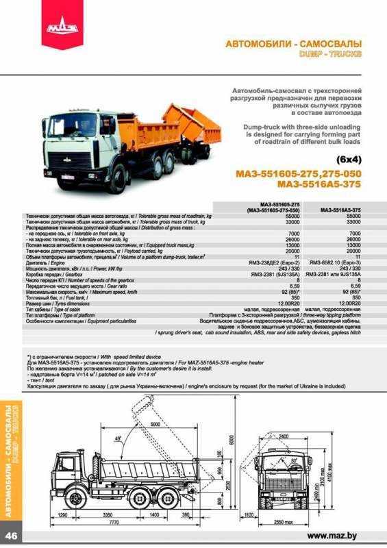 Маз-5516: технические характеристики