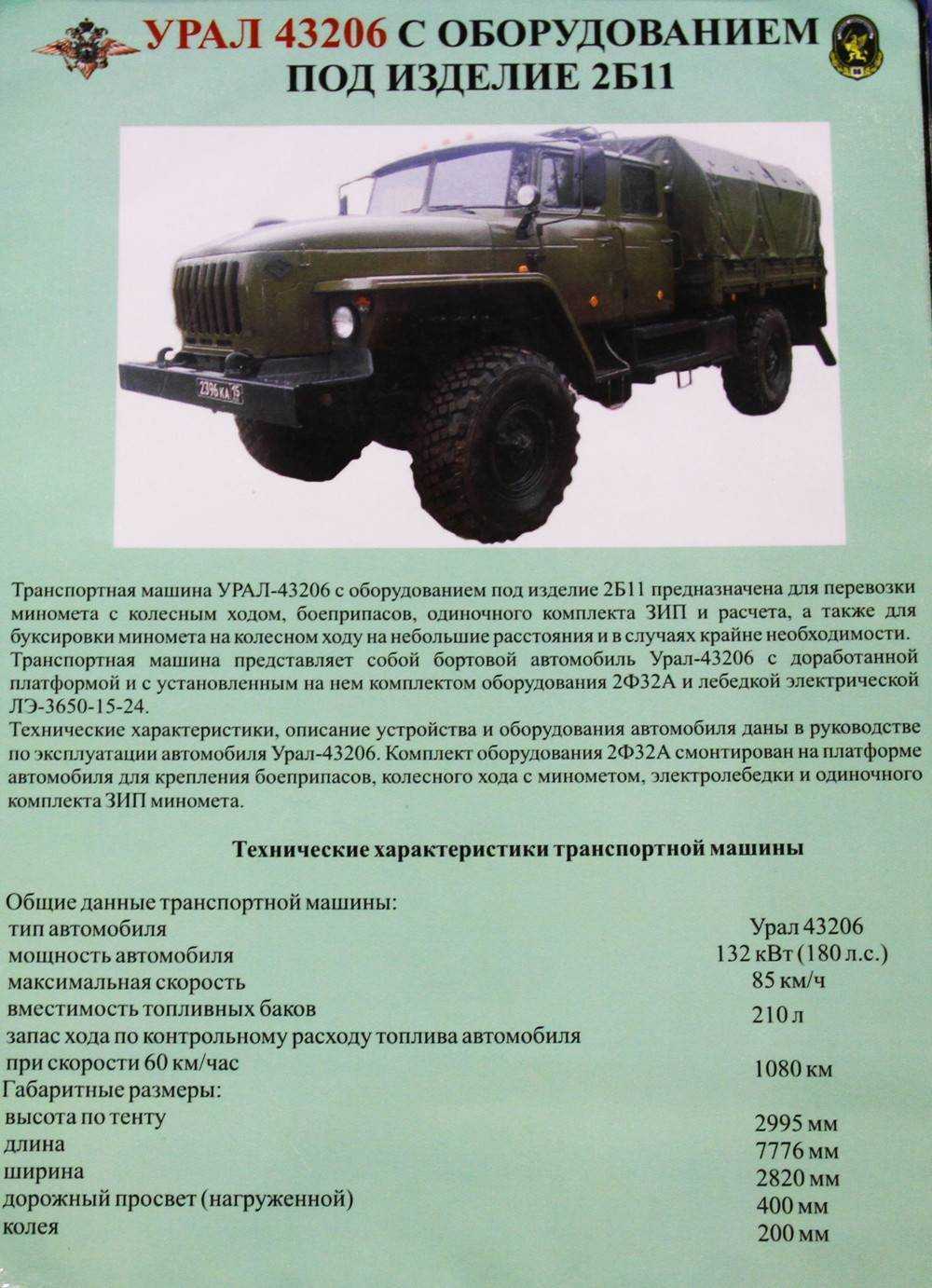 Перечень технических характеристик Урал 4320 бортовой тягач и шасси,  и обзор с фото