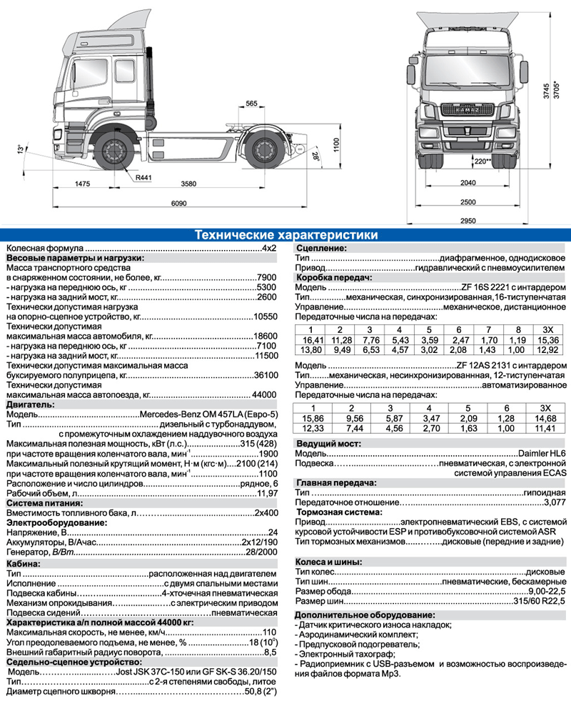 Перечень технических характеристик КамАЗ-5490 4х2 и , обзор модели 2013-2017 годов c фото