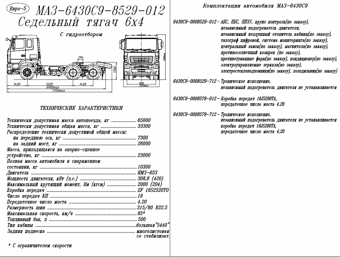 Автомобиль маз-54323: технические характеристики, особенности и схема